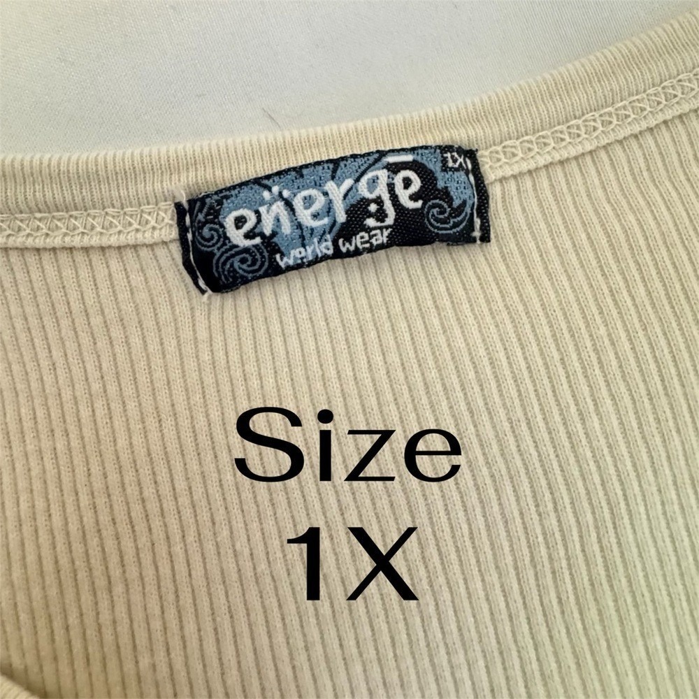 Energie World Wear Y2K Floral Ribbed Henley Top Cream 1X - Picture 3 of 5